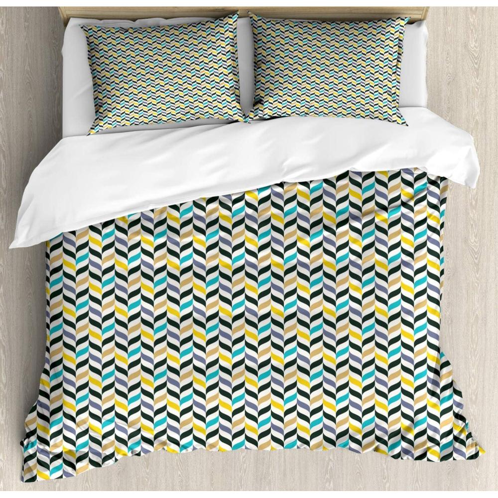 imageAmbesonne Valentine Duvet Cover Set Big Little Heart Motifs on Colorful Background with Dots Romance Love Theme Decorative 3 Piece Bedding Set with 2 Pillow Shams Queen Size Pink GreenYellow and Seafoam