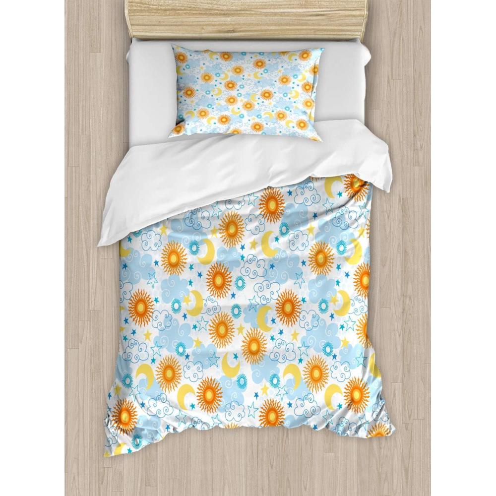 imageAmbesonne Valentine Duvet Cover Set Big Little Heart Motifs on Colorful Background with Dots Romance Love Theme Decorative 3 Piece Bedding Set with 2 Pillow Shams Queen Size Pink GreenOrange Sky Blue