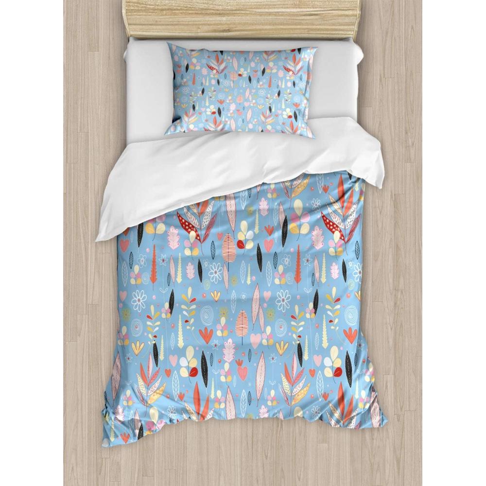 imageAmbesonne Valentine Duvet Cover Set Big Little Heart Motifs on Colorful Background with Dots Romance Love Theme Decorative 3 Piece Bedding Set with 2 Pillow Shams Queen Size Pink GreenPale Blue