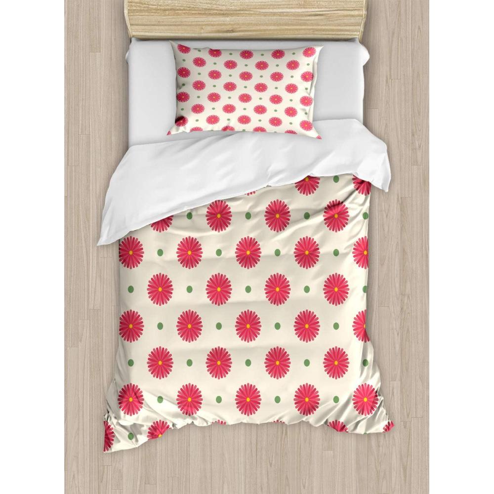 imageAmbesonne Valentine Duvet Cover Set Big Little Heart Motifs on Colorful Background with Dots Romance Love Theme Decorative 3 Piece Bedding Set with 2 Pillow Shams Queen Size Pink GreenDark Salmon Multicolor