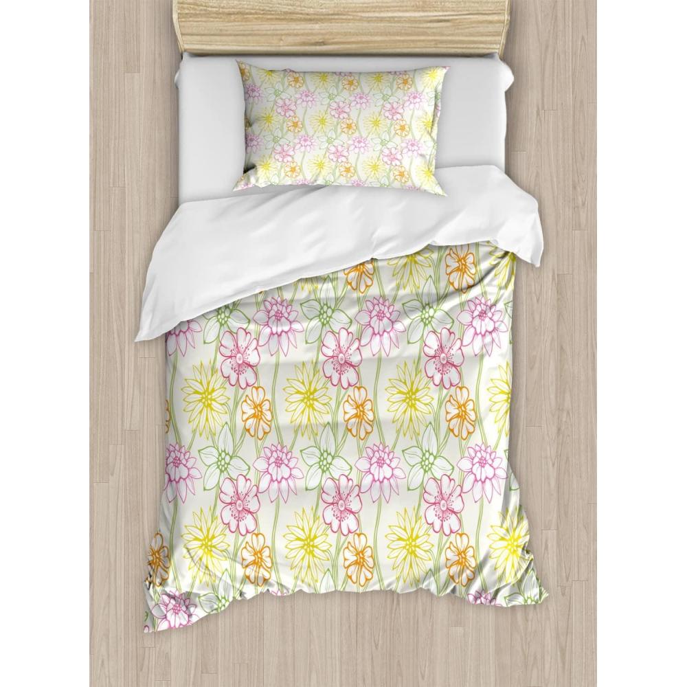 imageAmbesonne Valentine Duvet Cover Set Big Little Heart Motifs on Colorful Background with Dots Romance Love Theme Decorative 3 Piece Bedding Set with 2 Pillow Shams Queen Size Pink GreenGreen Pink