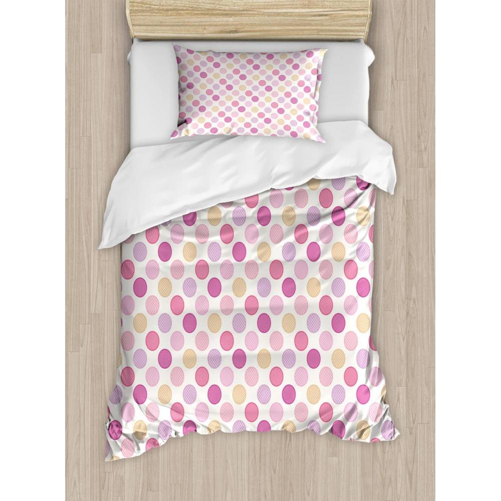 imageAmbesonne Valentine Duvet Cover Set Big Little Heart Motifs on Colorful Background with Dots Romance Love Theme Decorative 3 Piece Bedding Set with 2 Pillow Shams Queen Size Pink GreenPink Lilac
