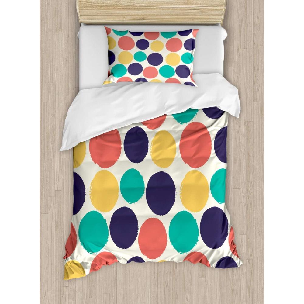 imageAmbesonne Valentine Duvet Cover Set Big Little Heart Motifs on Colorful Background with Dots Romance Love Theme Decorative 3 Piece Bedding Set with 2 Pillow Shams Queen Size Pink GreenSalmon Mustard