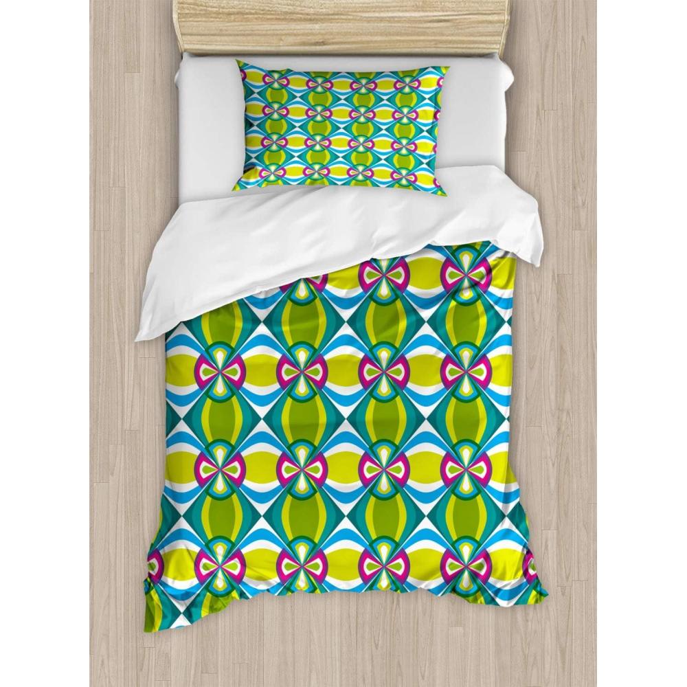 imageAmbesonne Valentine Duvet Cover Set Big Little Heart Motifs on Colorful Background with Dots Romance Love Theme Decorative 3 Piece Bedding Set with 2 Pillow Shams Queen Size Pink GreenLime Green Blue