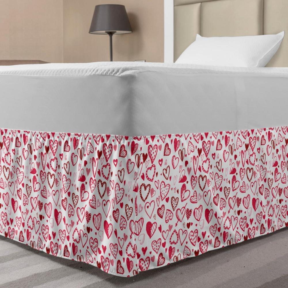 imageAmbesonne Valentines Bed Skirt Sketch Drawing Style Hearts in Red and Pink Pattern for Romantic Couples Elastic Bedskirt Dust Ruffle Wrap Around for Bedding Decor TwinTwin XL Ruby Pink White