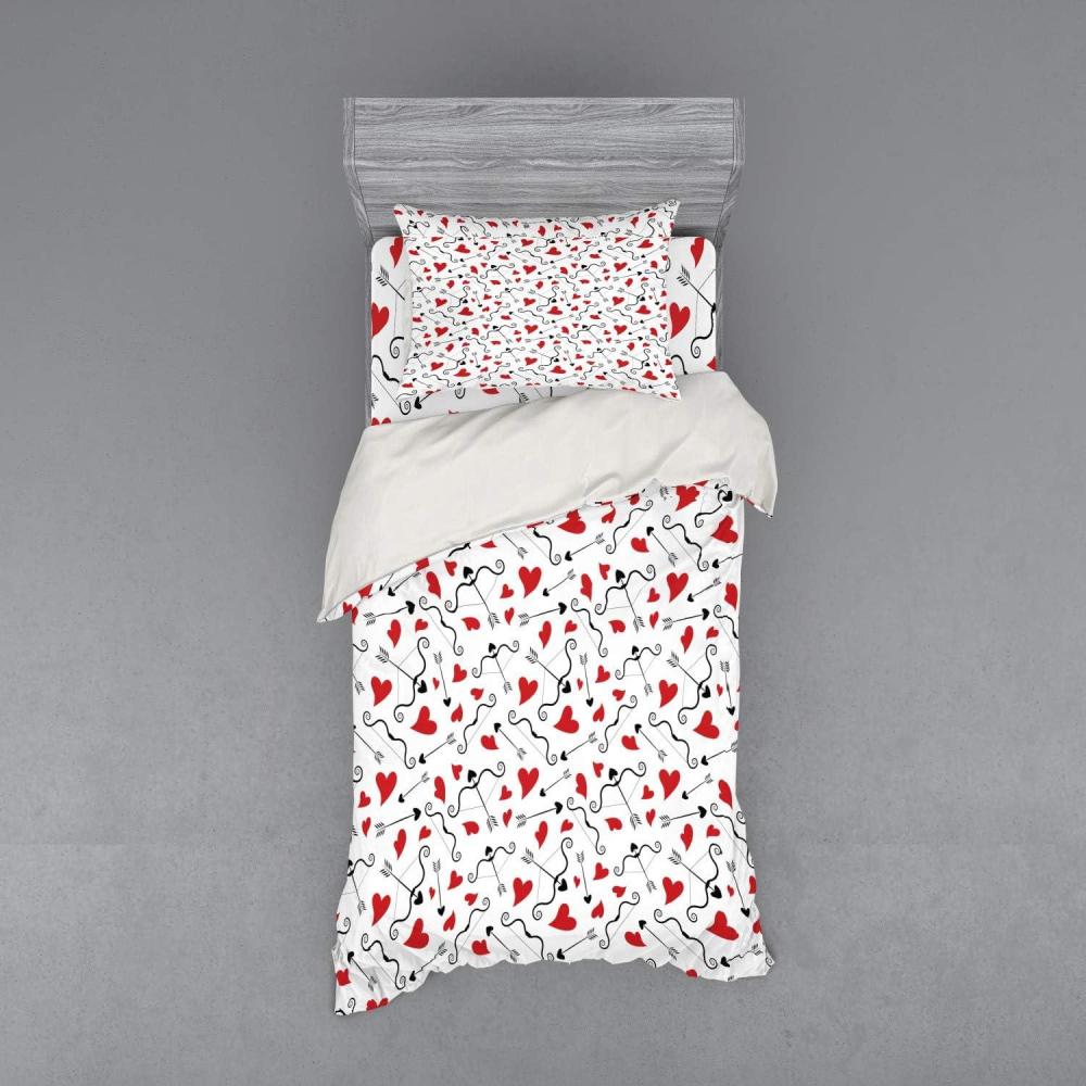 imageAmbesonne Valentines Bedding Set Arrows of Cupid Mythological Concepts Hearts with Love and Adoration Themes 4 Piece Duvet Cover Set with Shams and Fitted Sheet California King Black Red WhiteBlack Red White