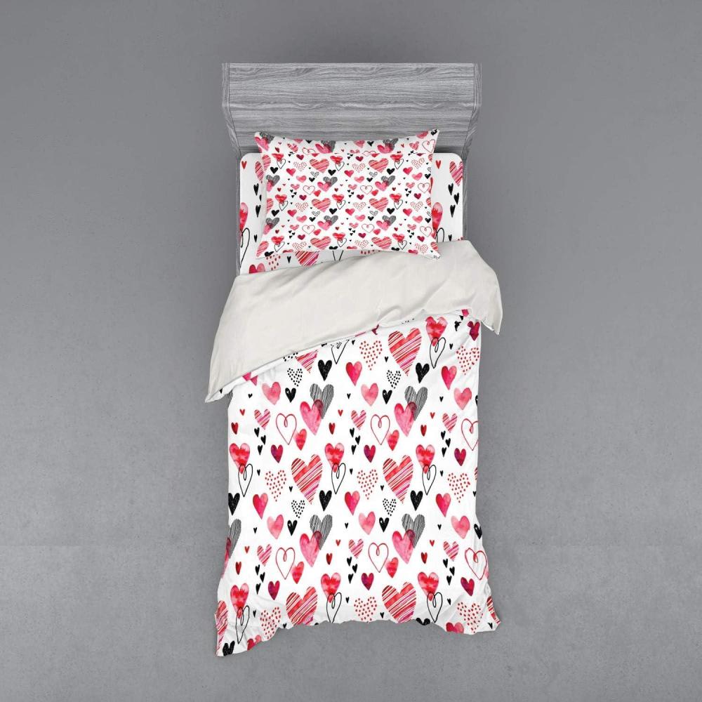 imageAmbesonne Valentines Bedding Set Doodle Style Hearts with Different Designs Romantic Inspirations for Art 4 Piece Duvet Cover Set with Shams and Fitted Sheet California King Black Red PinkBlack Red Pink