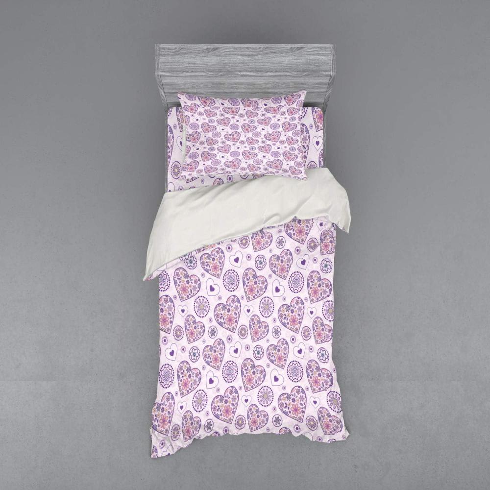 imageAmbesonne Valentines Bedding Set Heart Outlines Filled with Spring Inspired Flower Motifs 4 Piece Duvet Cover Set with Shams and Fitted Sheet California King Pale Pink Purple YellowPale Pink Purple Yellow
