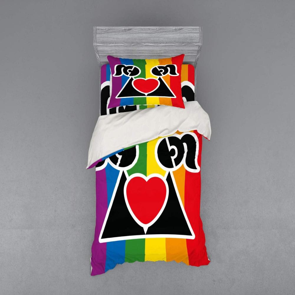 imageAmbesonne Valentines Bedding Set Love Wins Queer Gay Couple Holding a Heart Girlfriend Romantic Happy Graphic 4 Piece Duvet Cover Set with Shams and Fitted Sheet California King MulticolorMulticolor