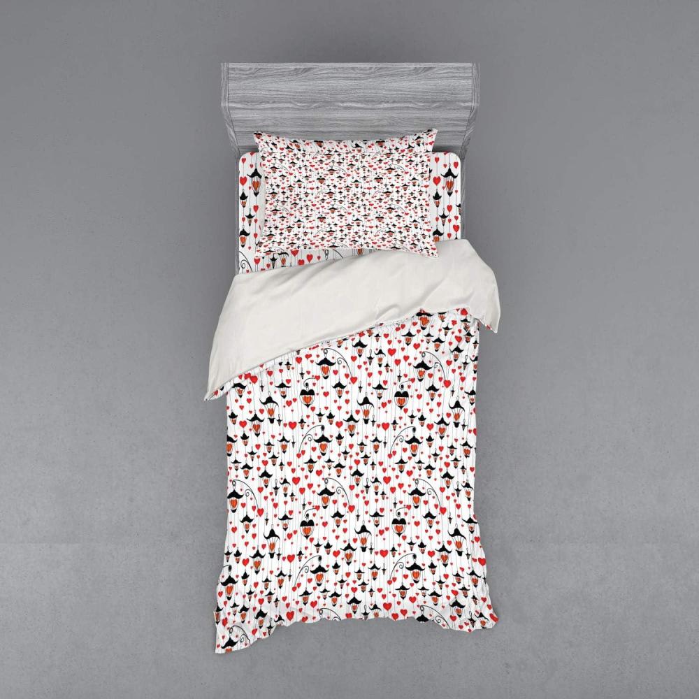 imageAmbesonne Valentines Bedding Set Valentines Day Themed Love Illustration of Hearts with Ornaments 4 Piece Duvet Cover Set with Shams and Fitted Sheet King Size Orange Red BlackOrange Red Black