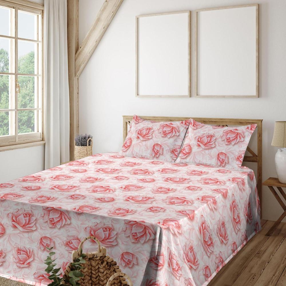 imageAmbesonne Valentines Day Sheet Set Simple Grunge Design Line Hearts Pattern on Striped Backdrop Fitted and Flat Sheet with Pillowcases Bedding Accent 4 Piece Set Calking Dark Coral Coral DimgrayDark Coral Rose Blush