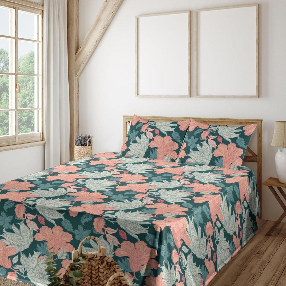 imageAmbesonne Valentines Day Sheet Set Simple Grunge Design Line Hearts Pattern on Striped Backdrop Fitted and Flat Sheet with Pillowcases Bedding Accent 4 Piece Set Calking Dark Coral Coral DimgrayDark Teal Coral