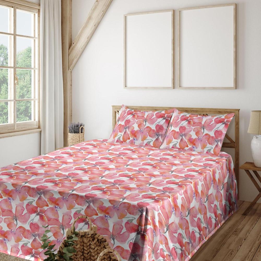 imageAmbesonne Valentines Day Sheet Set Simple Grunge Design Line Hearts Pattern on Striped Backdrop Fitted and Flat Sheet with Pillowcases Bedding Accent 4 Piece Set Calking Dark Coral Coral DimgrayDark Coral Pale Pink