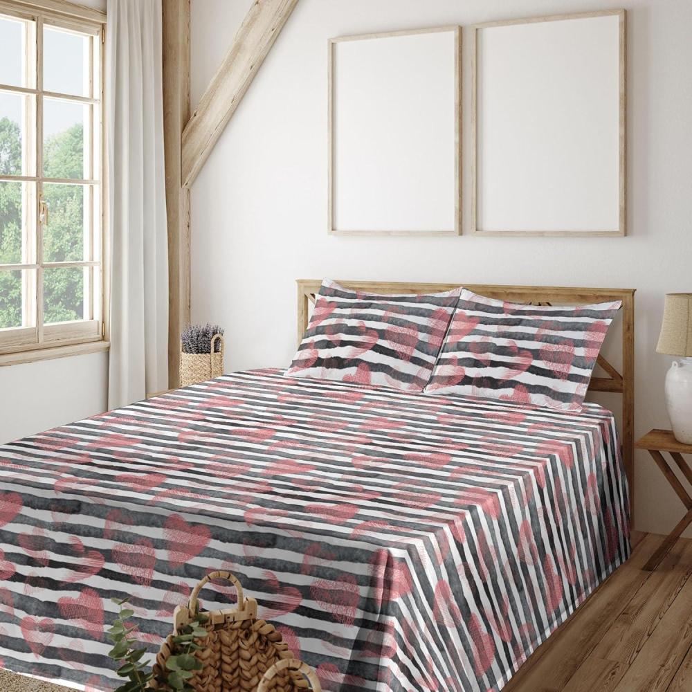 imageAmbesonne Valentines Day Sheet Set Simple Grunge Design Line Hearts Pattern on Striped Backdrop Fitted and Flat Sheet with Pillowcases Bedding Accent 4 Piece Set Calking Dark Coral Coral DimgrayDark Coral Coral Dimgray