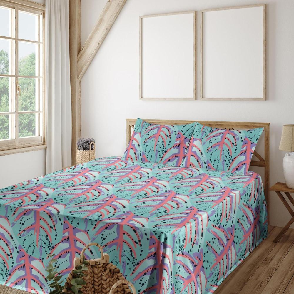 imageAmbesonne Valentines Day Sheet Set Simple Grunge Design Line Hearts Pattern on Striped Backdrop Fitted and Flat Sheet with Pillowcases Bedding Accent 4 Piece Set Calking Dark Coral Coral DimgraySeafoam Coral Fuchsia
