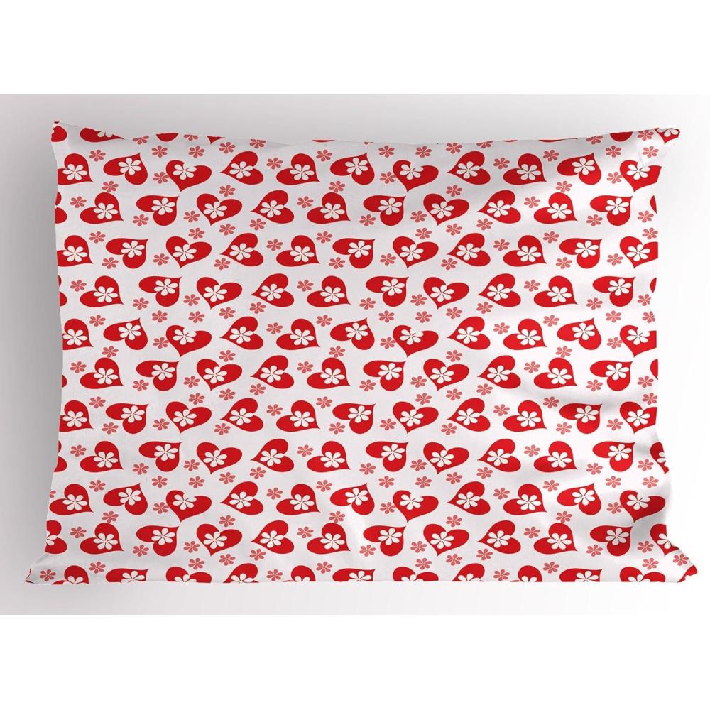 imageAmbesonne Valentines Pillow Sham Romantic Feelings Illustration with Hearts and Flowers Valentines Day Decorative Standard Size Printed Pillowcase 26 X 20 Coral White