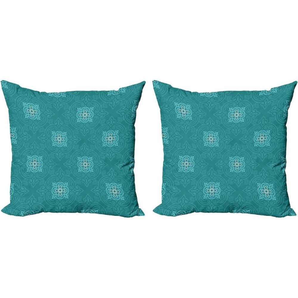 imageAmbesonne Valentines Throw Pillow Cover Set of 2 Doodle Style Hearts with Different Designs Romantic Inspirations for Art Decorative Square Covers for Couch Bed amp Sofa 24x24 Black Red PinkTeal Pale Blue White