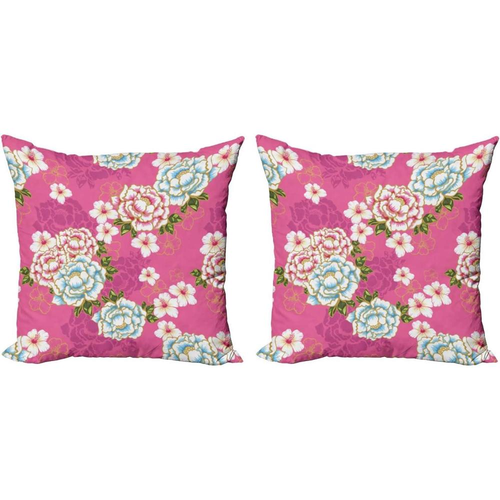 imageAmbesonne Valentines Throw Pillow Cover Set of 2 Doodle Style Hearts with Different Designs Romantic Inspirations for Art Decorative Square Covers for Couch Bed amp Sofa 24x24 Black Red PinkPink Blue Green