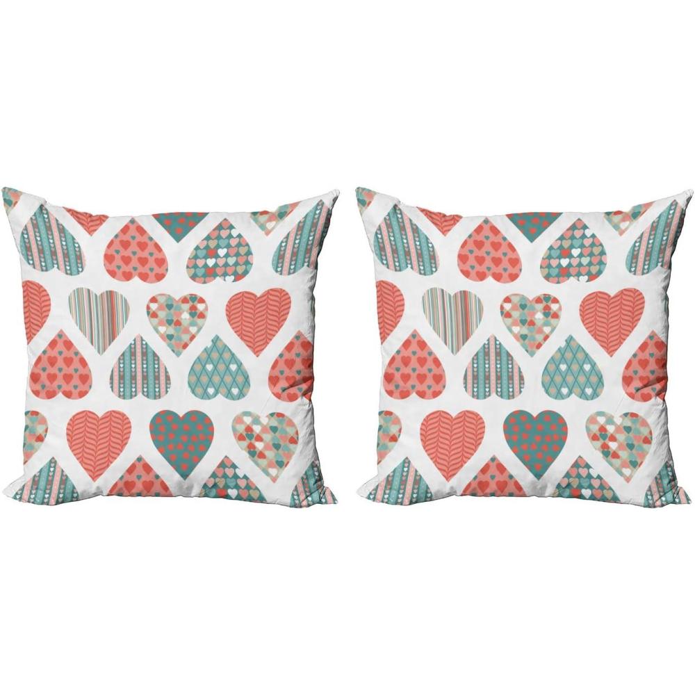 imageAmbesonne Valentines Throw Pillow Cover Set of 2 Doodle Style Hearts with Different Designs Romantic Inspirations for Art Decorative Square Covers for Couch Bed amp Sofa 24x24 Black Red PinkTeal Coral White