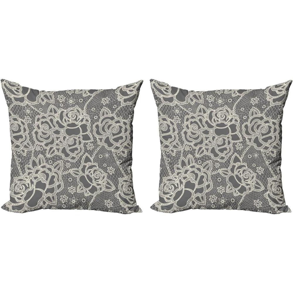 imageAmbesonne Valentines Throw Pillow Cover Set of 2 Doodle Style Hearts with Different Designs Romantic Inspirations for Art Decorative Square Covers for Couch Bed amp Sofa 24x24 Black Red PinkDark Taupe Cream