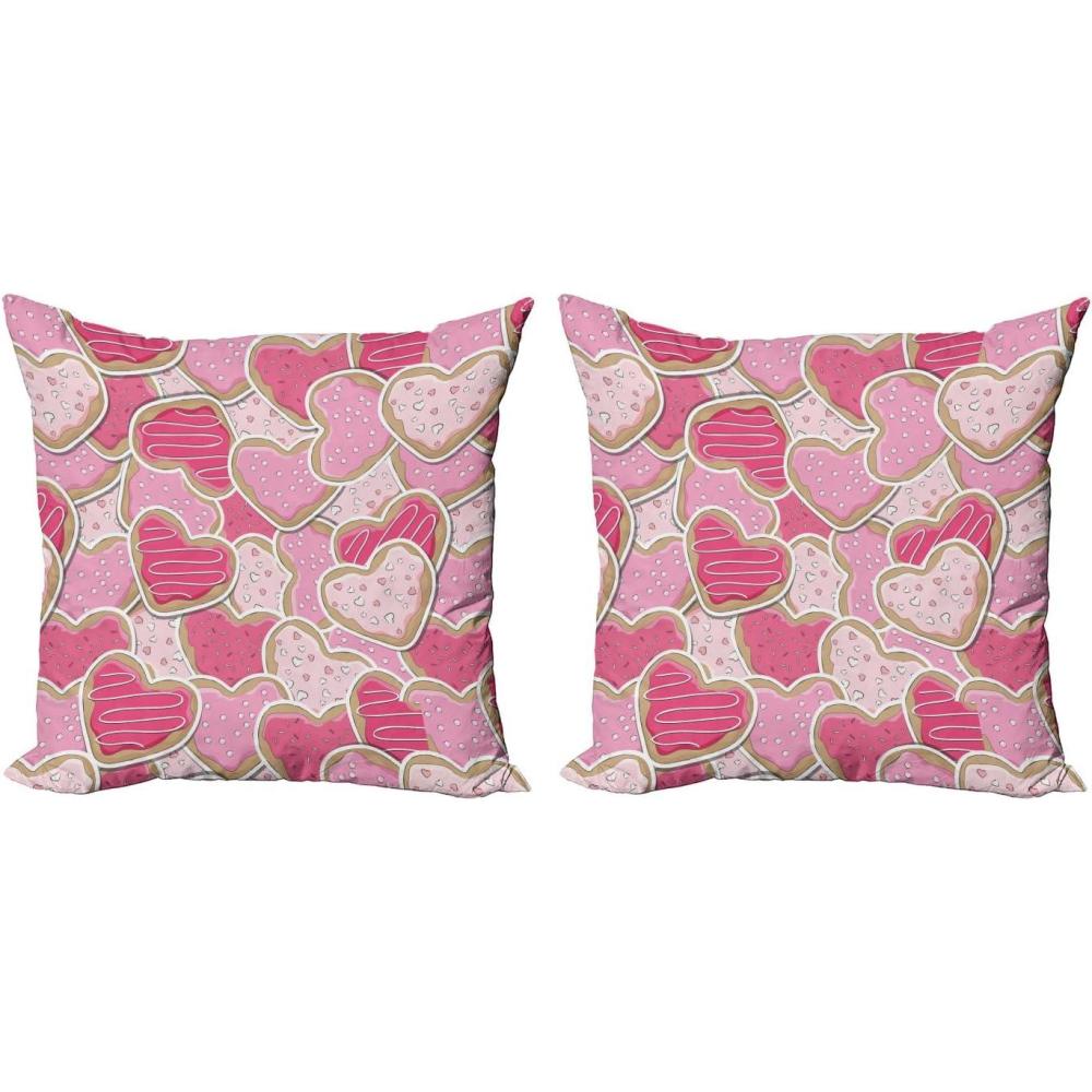imageAmbesonne Valentines Throw Pillow Cover Set of 2 Doodle Style Hearts with Different Designs Romantic Inspirations for Art Decorative Square Covers for Couch Bed amp Sofa 24x24 Black Red PinkPale Brown Pale Pink