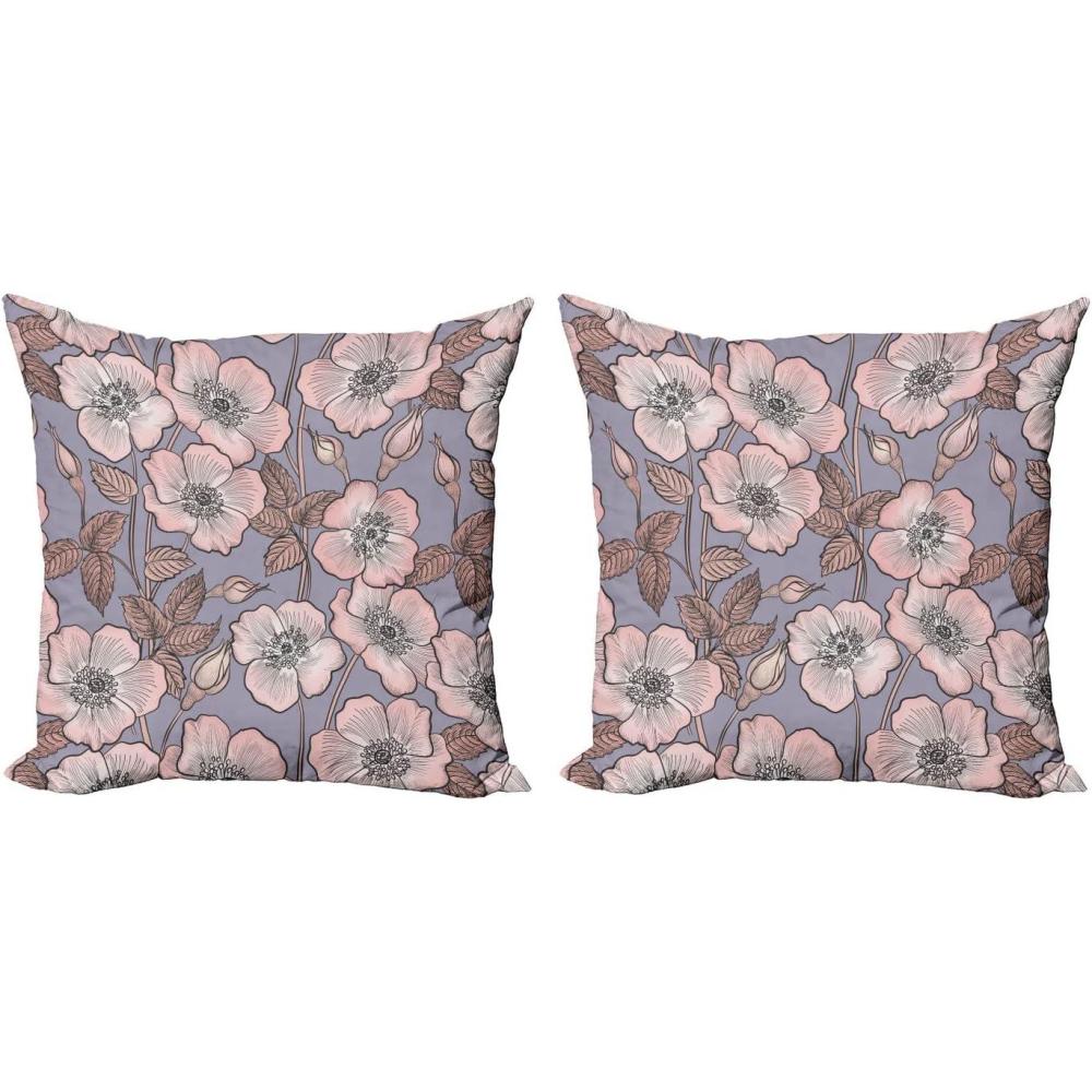imageAmbesonne Valentines Throw Pillow Cover Set of 2 Doodle Style Hearts with Different Designs Romantic Inspirations for Art Decorative Square Covers for Couch Bed amp Sofa 24x24 Black Red PinkMauve Blush