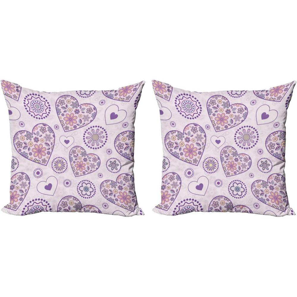 imageAmbesonne Valentines Throw Pillow Cover Set of 2 Doodle Style Hearts with Different Designs Romantic Inspirations for Art Decorative Square Covers for Couch Bed amp Sofa 24x24 Black Red PinkPale Pink Purple Yellow