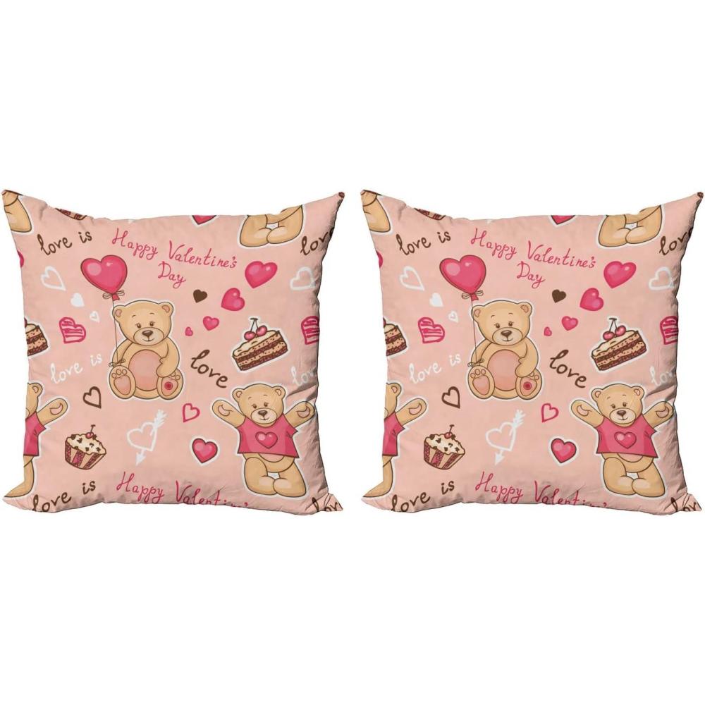 imageAmbesonne Valentines Throw Pillow Cover Set of 2 Doodle Style Hearts with Different Designs Romantic Inspirations for Art Decorative Square Covers for Couch Bed amp Sofa 24x24 Black Red PinkCoral Brown Peach