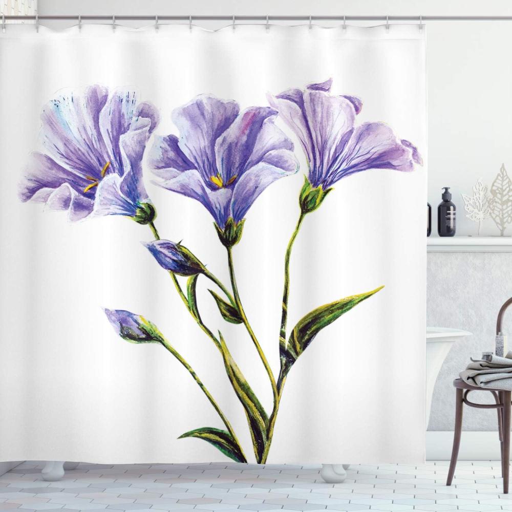 imageAmbesonne Watercolor Flower Shower Curtain Wild Flowers Drawing of Romantic Summer Theme Mother Earth Art Cloth Fabric Bathroom Decor Set with Hooks 69 W x 75 L White Violet Green