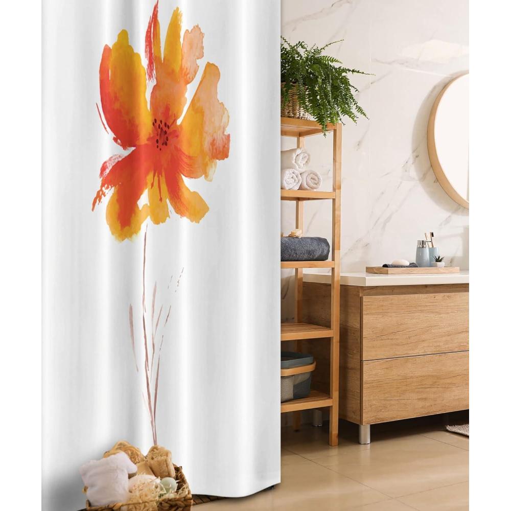 imageAmbesonne Watercolor Flower Stall Shower Curtain Single Poppy Flower on Plain Clear Background Nature Inspired Romantic Fabric Bathroom Decor Set with Hooks 36 W x 72 L White Orange