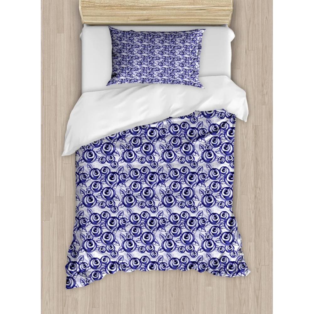 imageAmbesonne Watercolor Flowers Duvet Cover Sets Classical Feminine Rose Branch Bouquet Romantic Essence Valentines Bedding Set with 2 Duvet Covers amp 2 Pillowcases 2 Pack Twin Size Violet BlueViolet Blue
