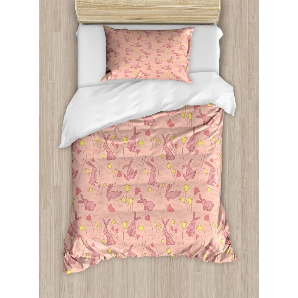 imageAmbesonne Watercolor Flowers Duvet Cover Sets Classical Feminine Rose Branch Bouquet Romantic Essence Valentines Bedding Set with 2 Duvet Covers amp 2 Pillowcases 2 Pack Twin Size Violet BlueDark Coral Pale Pink