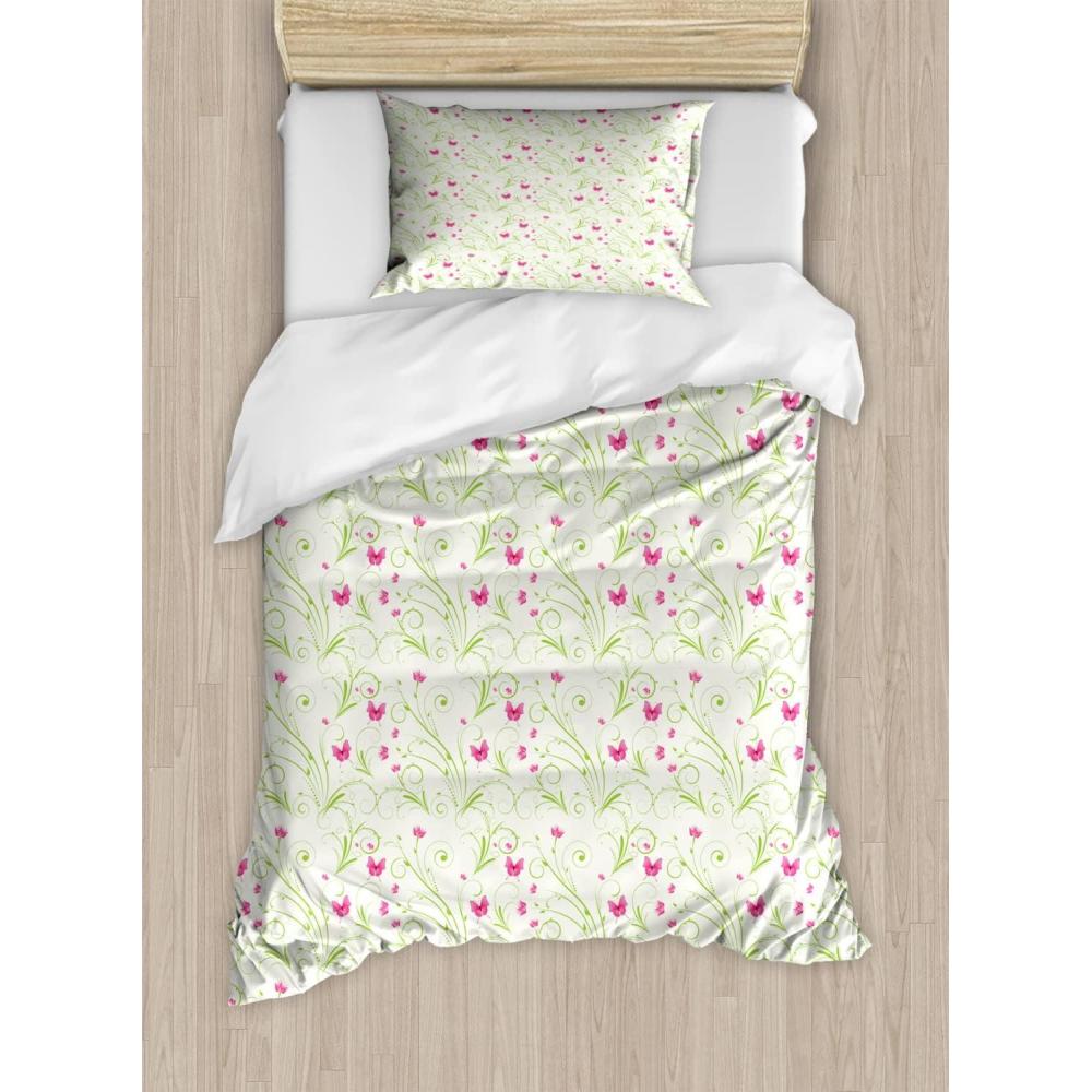 imageAmbesonne Watercolor Flowers Duvet Cover Sets Classical Feminine Rose Branch Bouquet Romantic Essence Valentines Bedding Set with 2 Duvet Covers amp 2 Pillowcases 2 Pack Twin Size Violet BlueApple Green White
