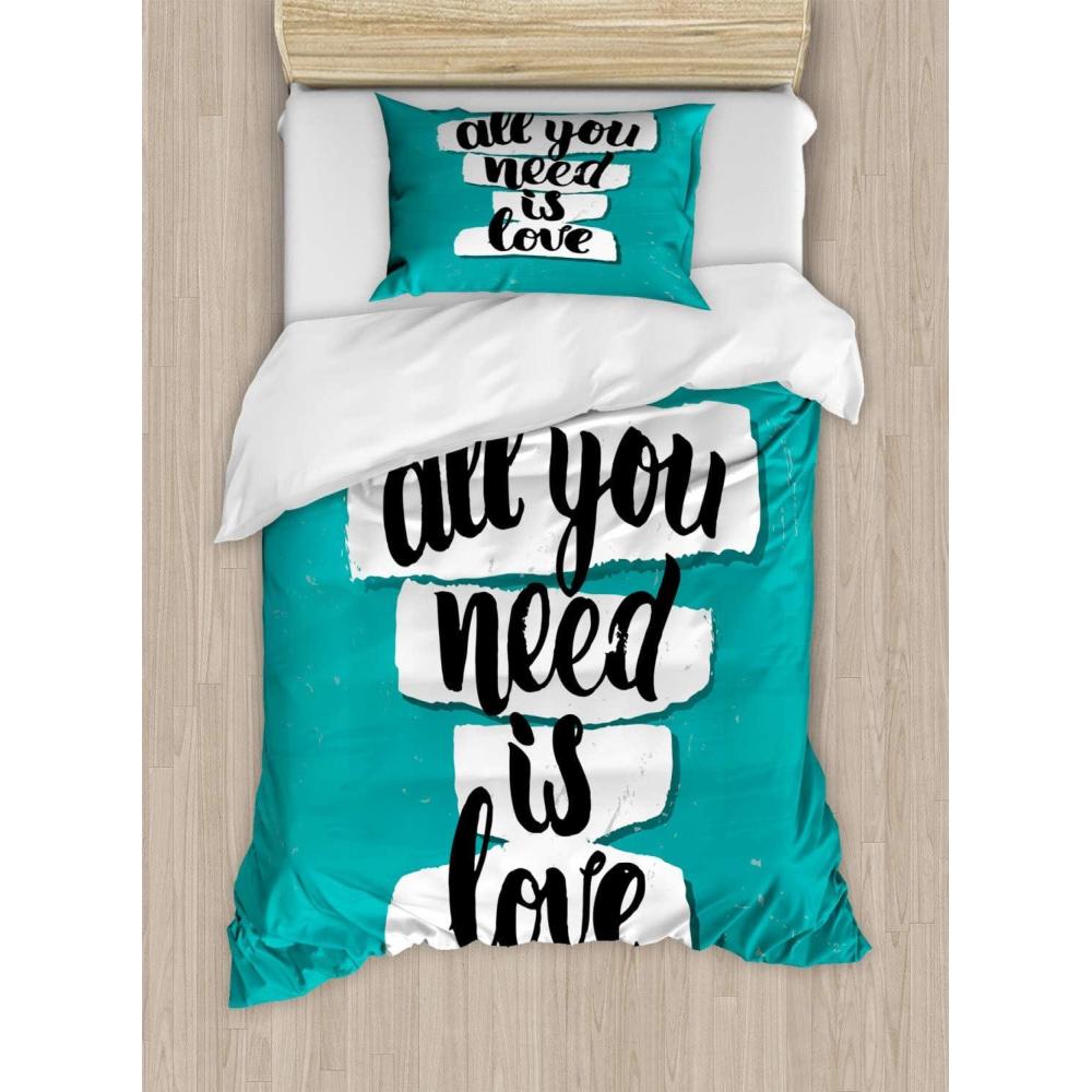 imageAmbesonne You and Me Duvet Cover Sets Romantic Couple Lovers in a Heart Shape with Love Words Valentines Bedding Set with 2 Duvet Covers amp 4 Pillowcases 2 Pack King Size Pale Pink Mauve TaupeTeal Black and White