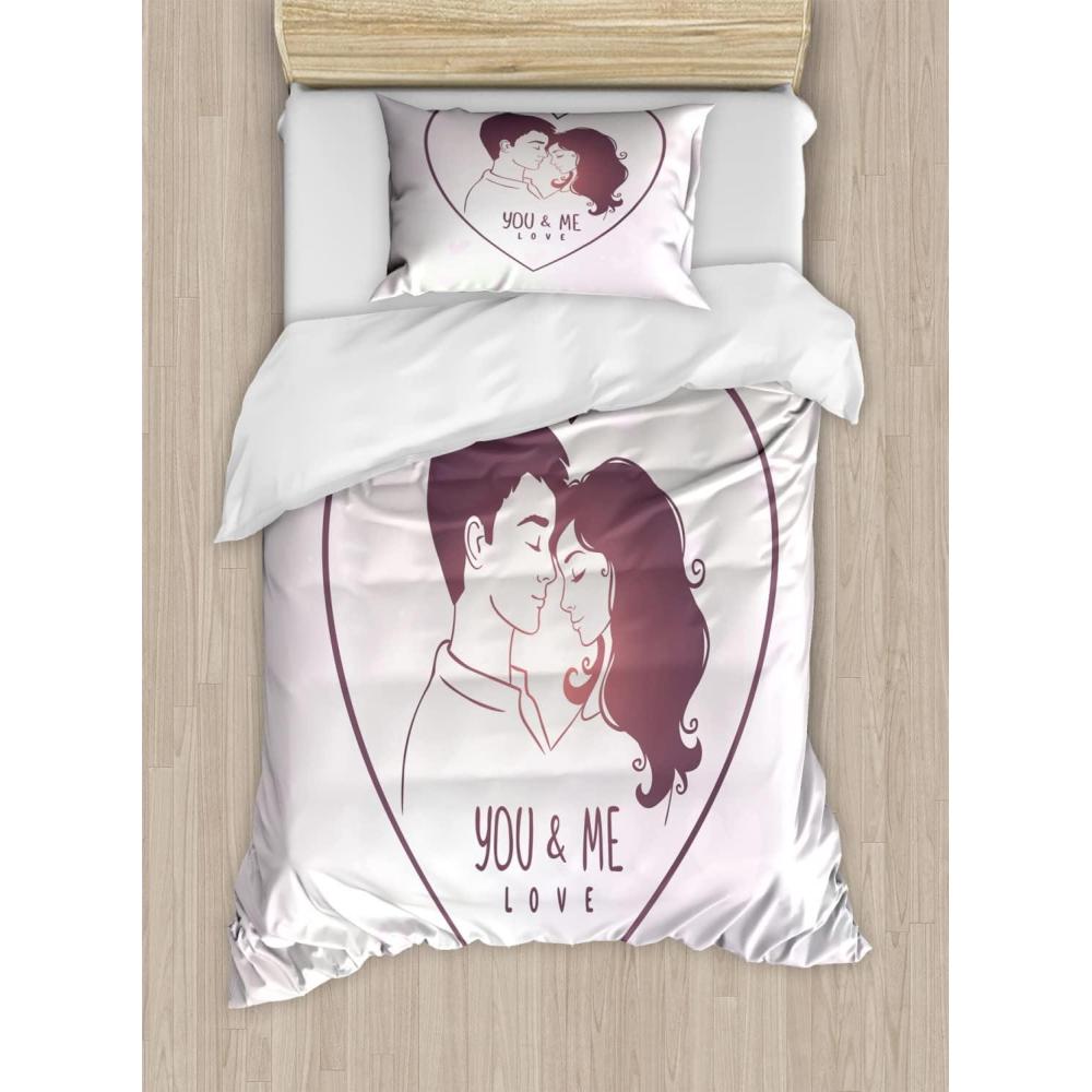 imageAmbesonne You and Me Duvet Cover Sets Romantic Couple Lovers in a Heart Shape with Love Words Valentines Bedding Set with 2 Duvet Covers amp 4 Pillowcases 2 Pack Queen Size Pale Pink Mauve Taupe