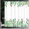 Ambesonne Cactus Shower Curtain, Mexico Style Romantic Tender Blossoms and Barren Heath Natural Vegetation, Cloth Fabric Bathroom Decor Set with Hooks, 69″ W x 75″ L, Green Coral Lavender