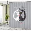 Ambesonne Cat Shower Curtain, Pair of Cats in Love Having Eaten Fish Red Heart Romantic Black and White Kitties, Cloth Fabric Bathroom Decor Set with Hooks, 69″ W x 70″ L, Black White Grey