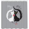 Ambesonne Cat Shower Curtain, Pair of Cats in Love Having Eaten Fish Red Heart Romantic Black and White Kitties, Cloth Fabric Bathroom Decor Set with Hooks, 69″ W x 70″ L, Black White Grey