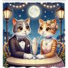 Ambesonne Cat Shower Curtain, Romantic Date Night of Kitties Drinking Milkshake Cozy Night Scene Valentines, Cloth Fabric Bathroom Decor Set with Hooks, 69″ W x 70″ L, Dark Blue Apricot