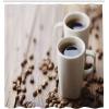 Ambesonne Coffee Shower Curtain, Espresso in Cups on Wooden Table with Beans Hot Drink for Romantic Couples, Cloth Fabric Bathroom Decor Set with Hooks, 69″ W x 70″ L, Cocoa Brown White