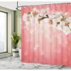 Ambesonne Coral Shower Curtain, Blossoming Tree Branch Japanese Cherry Sakura Fresh Spring Garden Romantic, Cloth Fabric Bathroom Decor Set with Hooks, 69″ W x 70″ L, Coral Green White