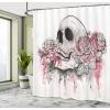 Ambesonne Day of The Dead Shower Curtain, Print Skull Shape Romantic Roses Celebration Day Print, Cloth Fabric Bathroom Decor Set with Hooks, 69″ W x 70″ L, White Pale Pink Black