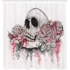 Ambesonne Day of The Dead Shower Curtain, Print Skull Shape Romantic Roses Celebration Day Print, Cloth Fabric Bathroom Decor Set with Hooks, 69″ W x 70″ L, White Pale Pink Black