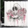 Ambesonne Day of The Dead Shower Curtain, Print Skull Shape Romantic Roses Celebration Day Print, Cloth Fabric Bathroom Decor Set with Hooks, 69″ W x 70″ L, White Pale Pink Black