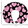 Ambesonne Diamonds Travel Pillow Neck Rest, Romantic Pink Heart Stones on Black Background Valentines Day Theme, Memory Foam Traveling Accessory for Airplane and Car, 12″, Pale Pink Black(Pale Pink Black)