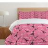 Ambesonne Eiffel Duvet Cover Set, Valentines Day Inspired Pattern with France Paris Oh La La Texts Heart Shapes, Decorative 3 Piece Bedding Set with 2 Pillow Shams, Queen Size, Pink White Black