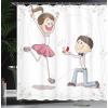 Ambesonne Engagement Party Shower Curtain, Celebration Cartoon of Romantic Couple with Wedding Ring, Cloth Fabric Bathroom Decor Set with Hooks, 69″ W x 70″ L, Pink Blue and White