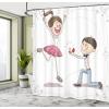 Ambesonne Engagement Party Shower Curtain, Celebration Cartoon of Romantic Couple with Wedding Ring, Cloth Fabric Bathroom Decor Set with Hooks, 69″ W x 70″ L, Pink Blue and White