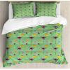 Ambesonne Heart Duvet Cover Sets, Repetitive Romantic Plaid Motif Hearts Valentines, Bedding Set with 2 Duvet Covers & 4 Pillowcases, 2 Pack King Size, Champagne Multicolor(Sea Green Multicolor)