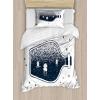 Ambesonne Heart Duvet Cover Sets, Repetitive Romantic Plaid Motif Hearts Valentines, Bedding Set with 2 Duvet Covers & 4 Pillowcases, 2 Pack King Size, Champagne Multicolor(Dark Slate Blue White)